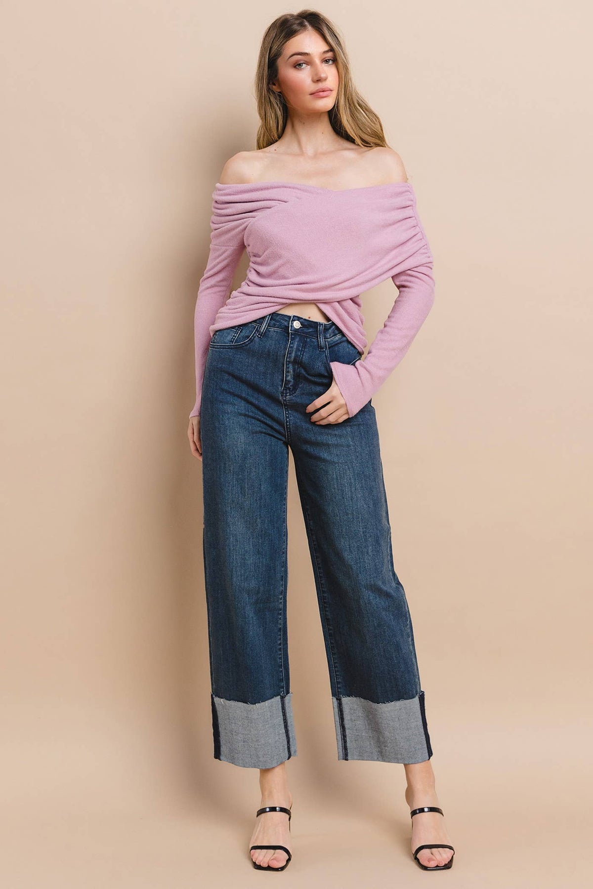 STRAIGHT LEG BOYFRIEND FIT CUFFED JEANS- MID Denim