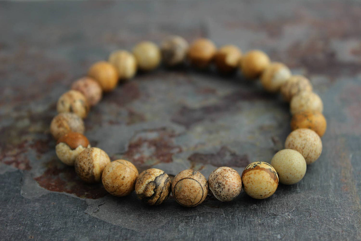 Mens Bracelet Set - Tigers Eye, Sand Jasper w/ Lava or Onyx: 10mm / 3pc with Onyx