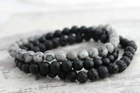 Mens Bracelet Set, Tigers Eye, Gray Jasper, Onyx, Lava Stone: 10mm