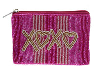 Multi Pink Beaded Stripes with Gold and Ivory Beaded "XOXO" Coin Purse