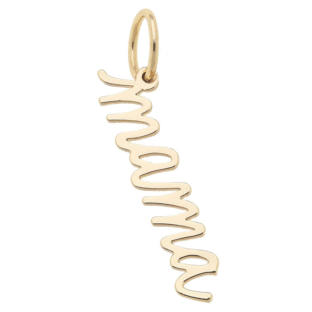 CANVAS STYLE CHARM BAR - "Mama" Cursive Script Charm in Shiny Gold