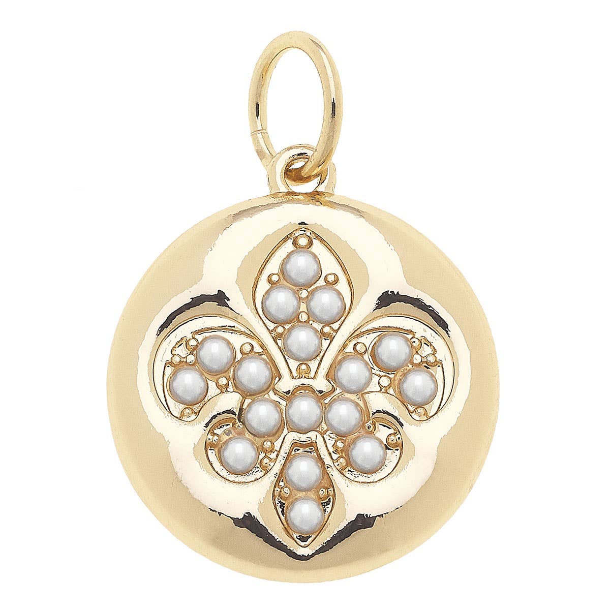 CANVAS STYLE CHARM BAR - Pearl Studded Fler De Lis Charm in Shiny Gold