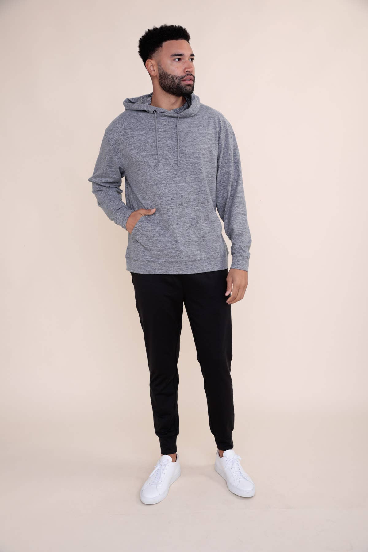 Melange Hoodie Pullover - BLACK