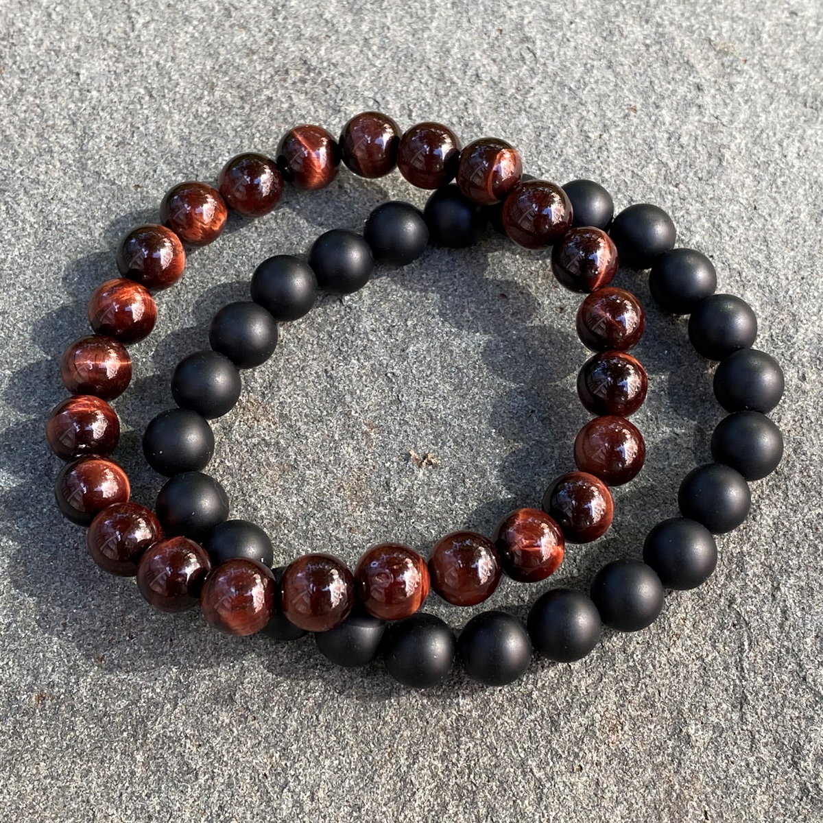 Mens Bracelet Set, Tigers Eye, Gray Jasper, Onyx, Lava Stone: 10mm