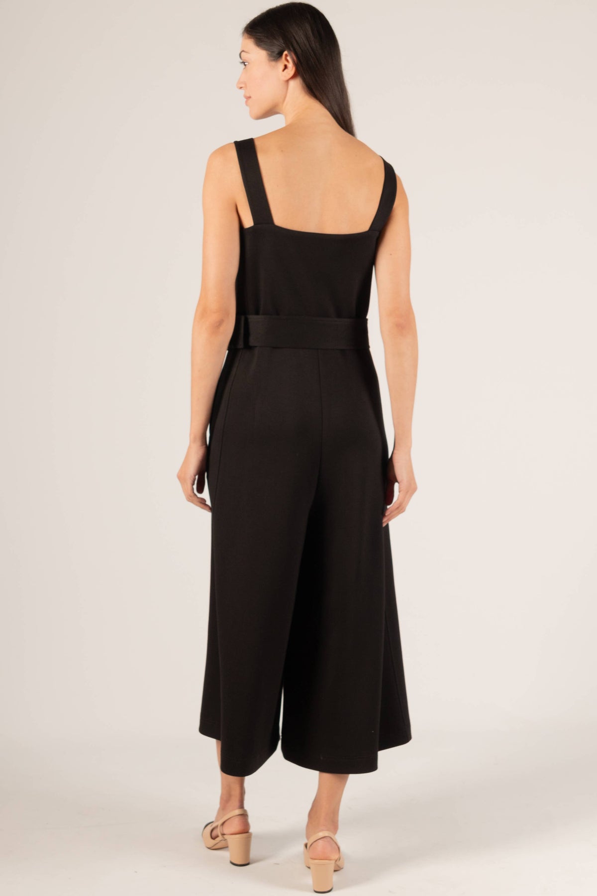 P. CILL Butter Modal Belted Culotte Jumpsuit: Black