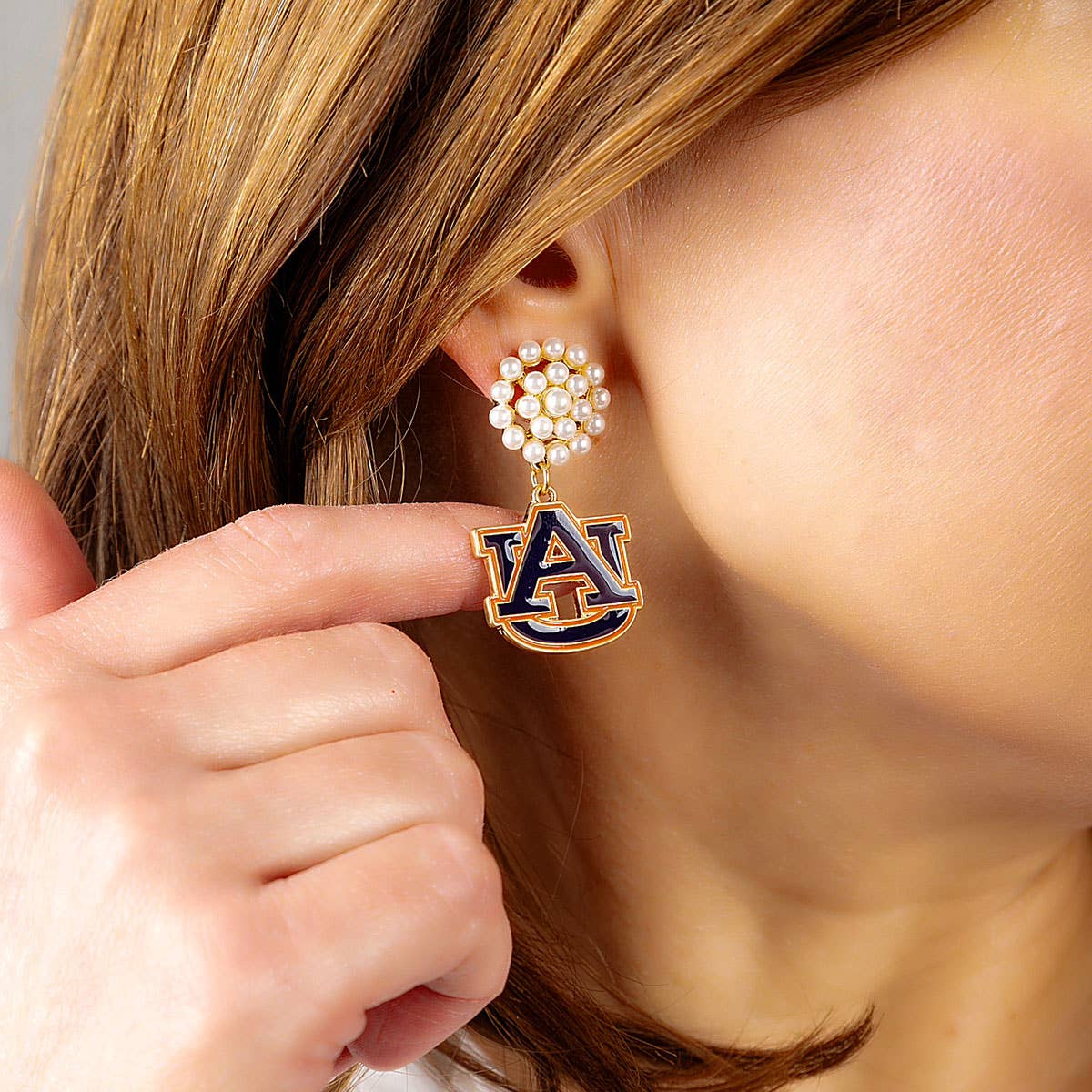 Auburn Tigers Pearl Cluster Enamel Drop Earrings in Navy/Ora