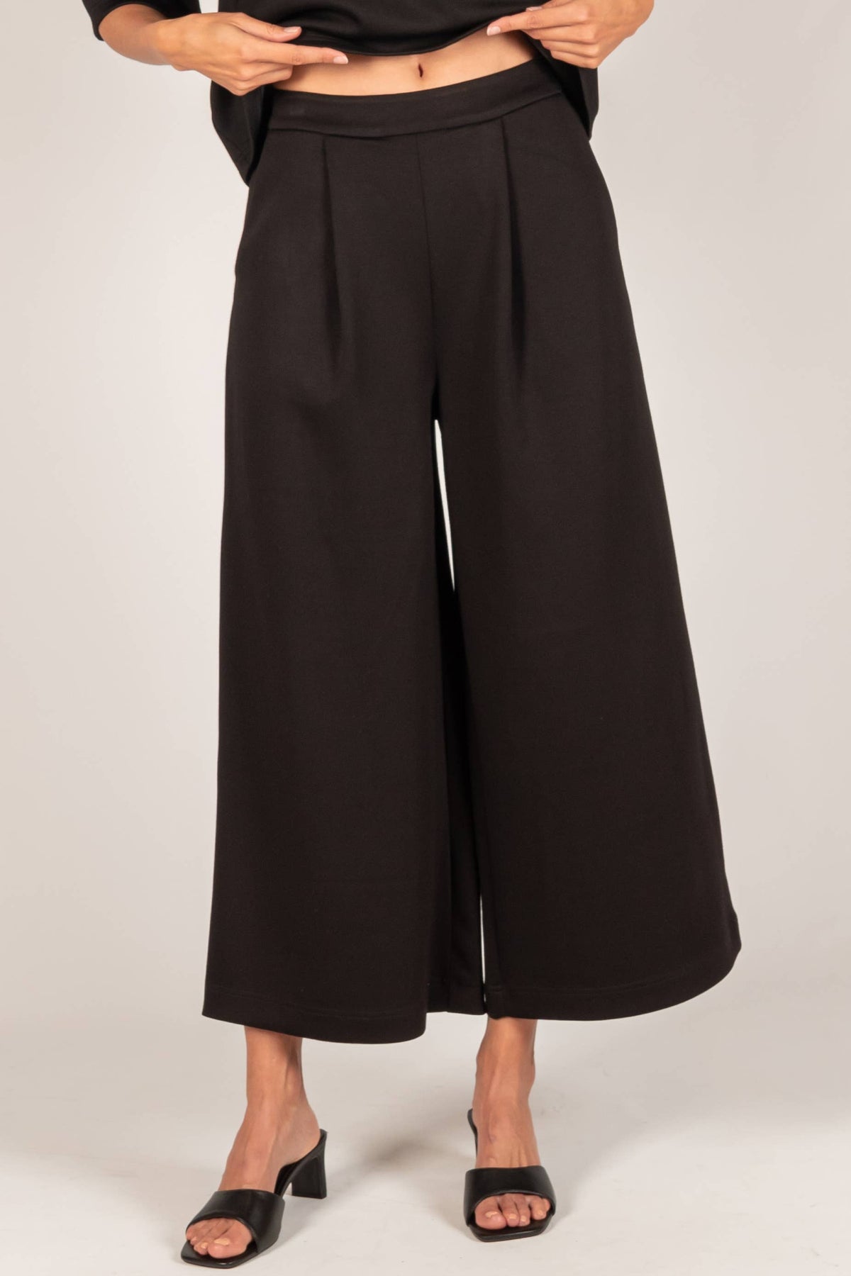 P. CILL Butter Modal Wide Leg Culotte Pants: Black or Charcoal