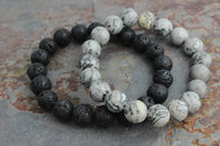 3 pc Mens Bracelet Set - Gray Jasper, Onyx & Lava Stone: 8mm