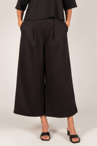 P. CILL Butter Modal Wide Leg Culotte Pants: Black or Charcoal