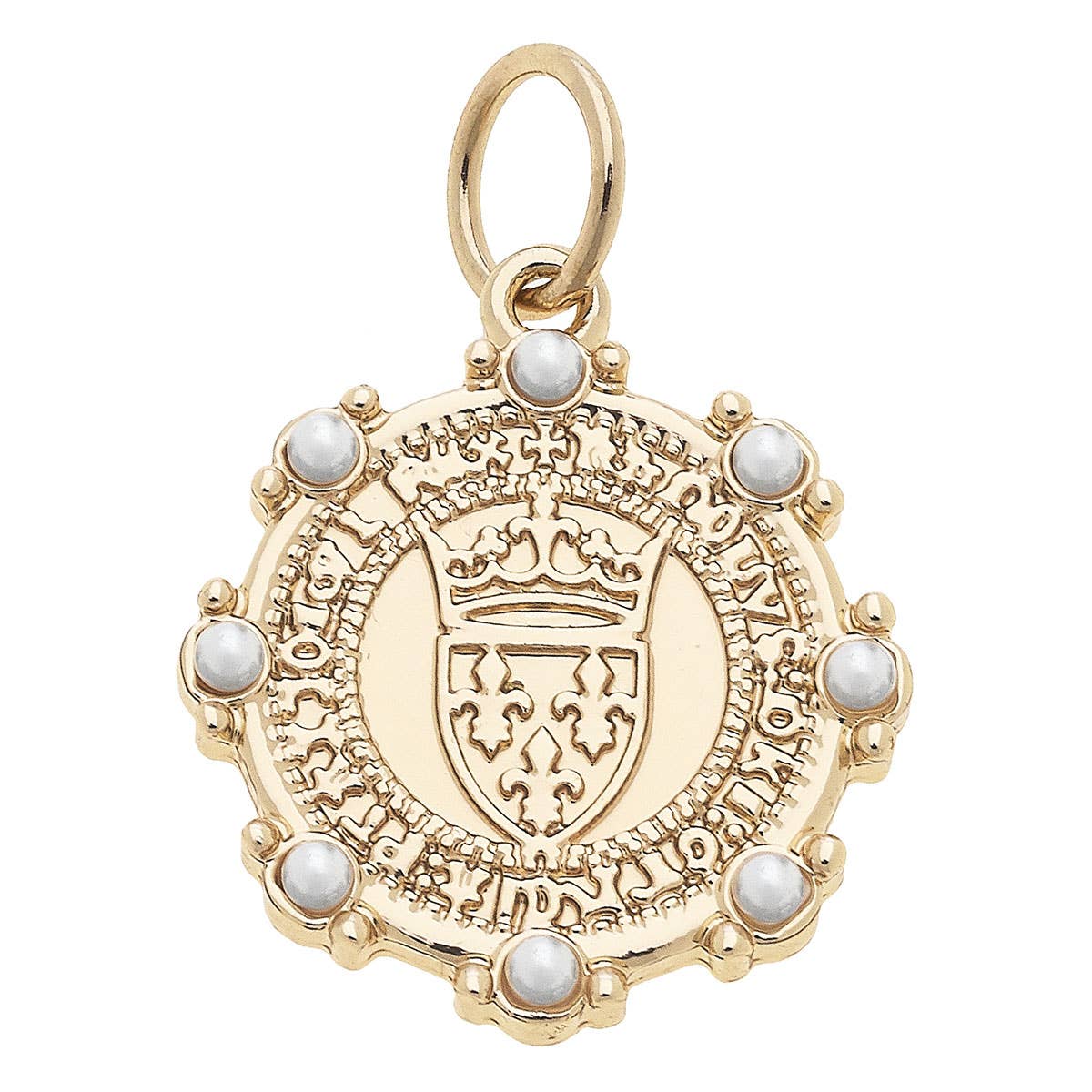 CANVAS STYLE CHARM BAR -Pearl Studded Coin Charm in Shiny Gold