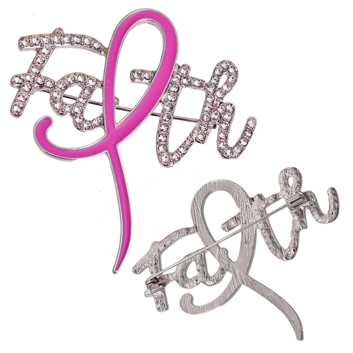 Breast Cancer Awareness Pink Ribbon Silver Faith Brooch