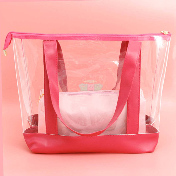 Tote Pink Clear AKA Sorority Bag for Women: Pink and Green / Multi Tone / 11.75 x 6.25 x 11 inches