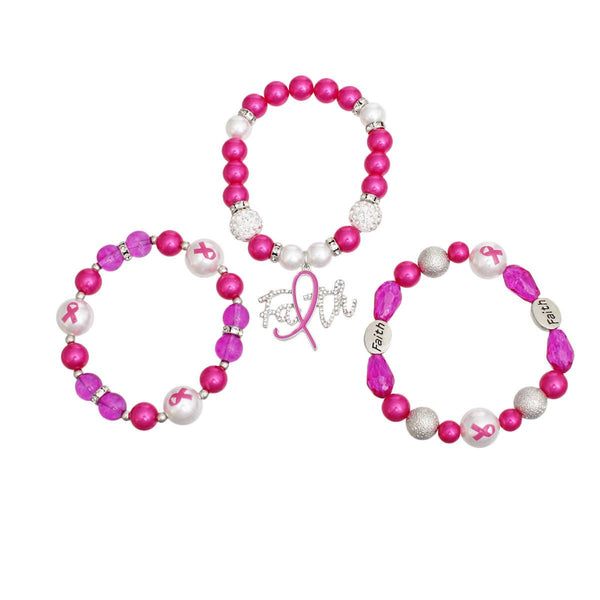 Pink Breast Cancer Bracelets Faith Set for Women