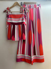 9659 Stripe printed top + pants set: Fuchsia / UNIQUE