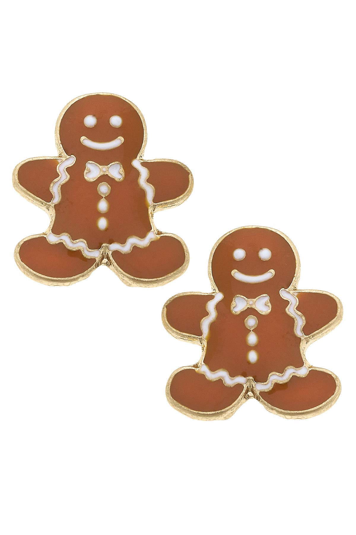 Gingerbread Men Enamel Stud Earrings in Brown