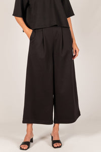 P. CILL Butter Modal Wide Leg Culotte Pants: Black or Charcoal