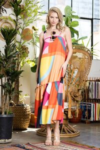 Multicolor Elegant Maxi Summer Dress: MULTI / SMALL