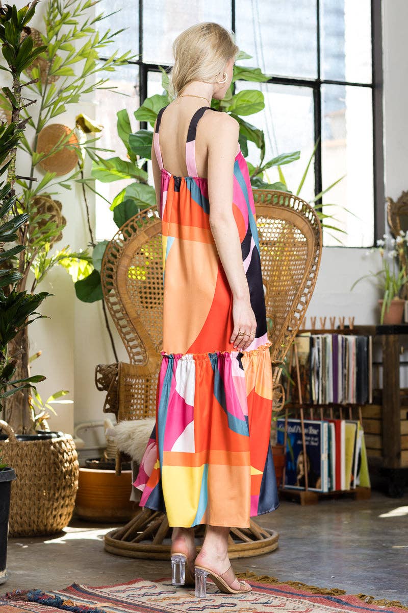 Multicolor Elegant Maxi Summer Dress: MULTI / SMALL