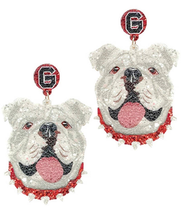 Georgia Bulldog Matte Glitter Statement Earrings: Black Circle Dawg or Cut Out Dawg