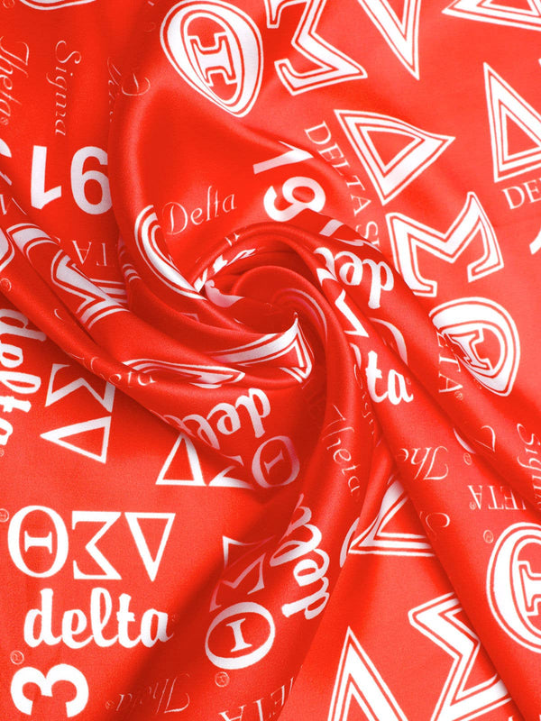 DST Sorority Red and White Silky Square Scarf