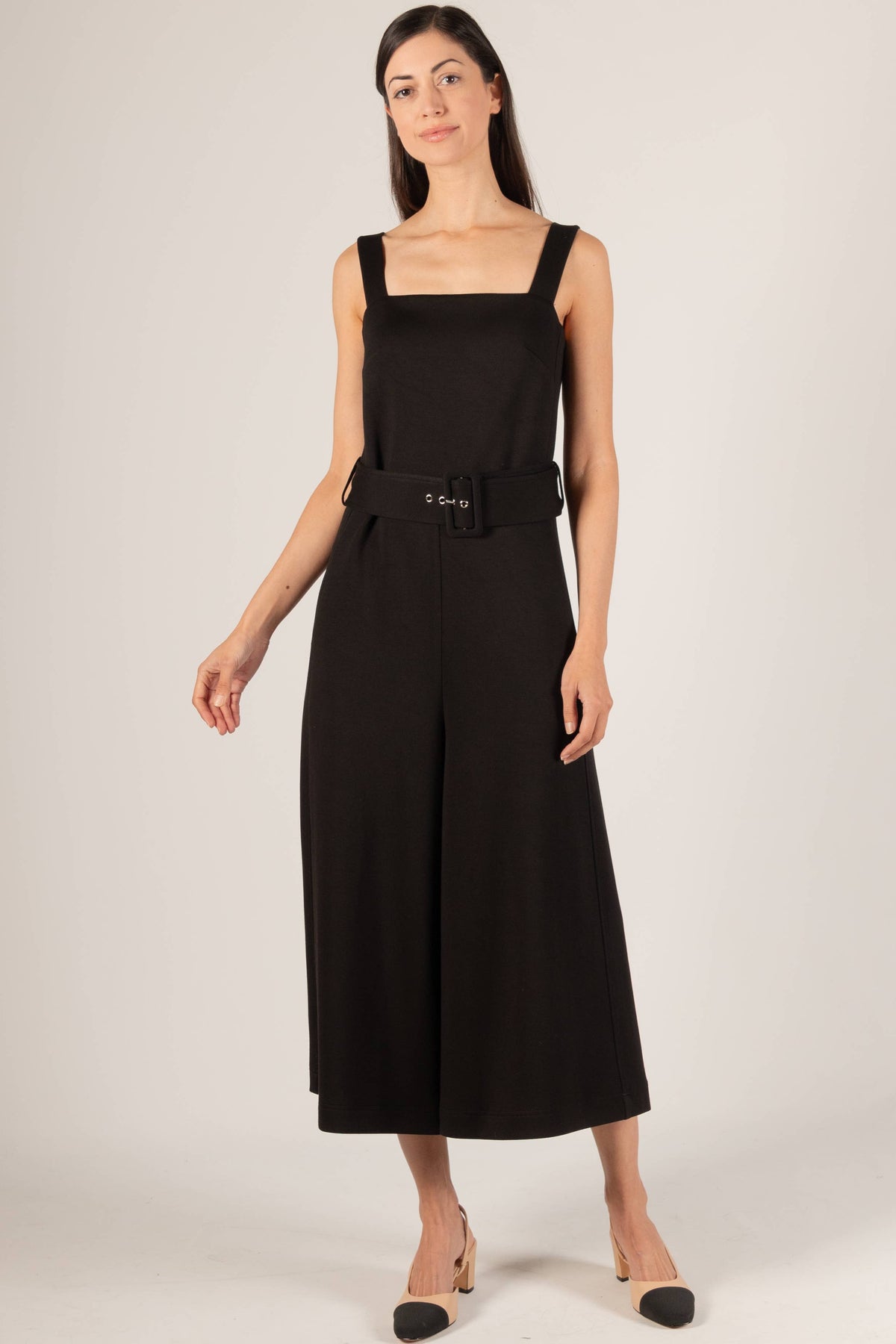 P. CILL Butter Modal Belted Culotte Jumpsuit: Black