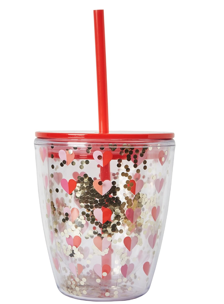 Glitter Hearts Acrylic Tumbler with Lid and Straw