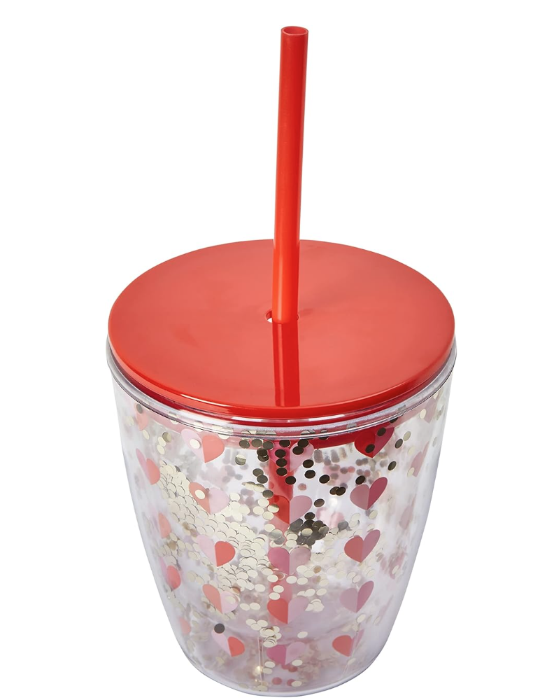 Glitter Hearts Acrylic Tumbler with Lid and Straw