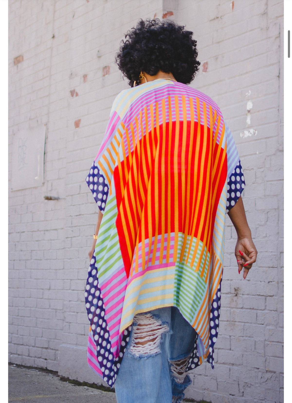 Diva Stripe & Polka Dots Print Cover Up Kimono