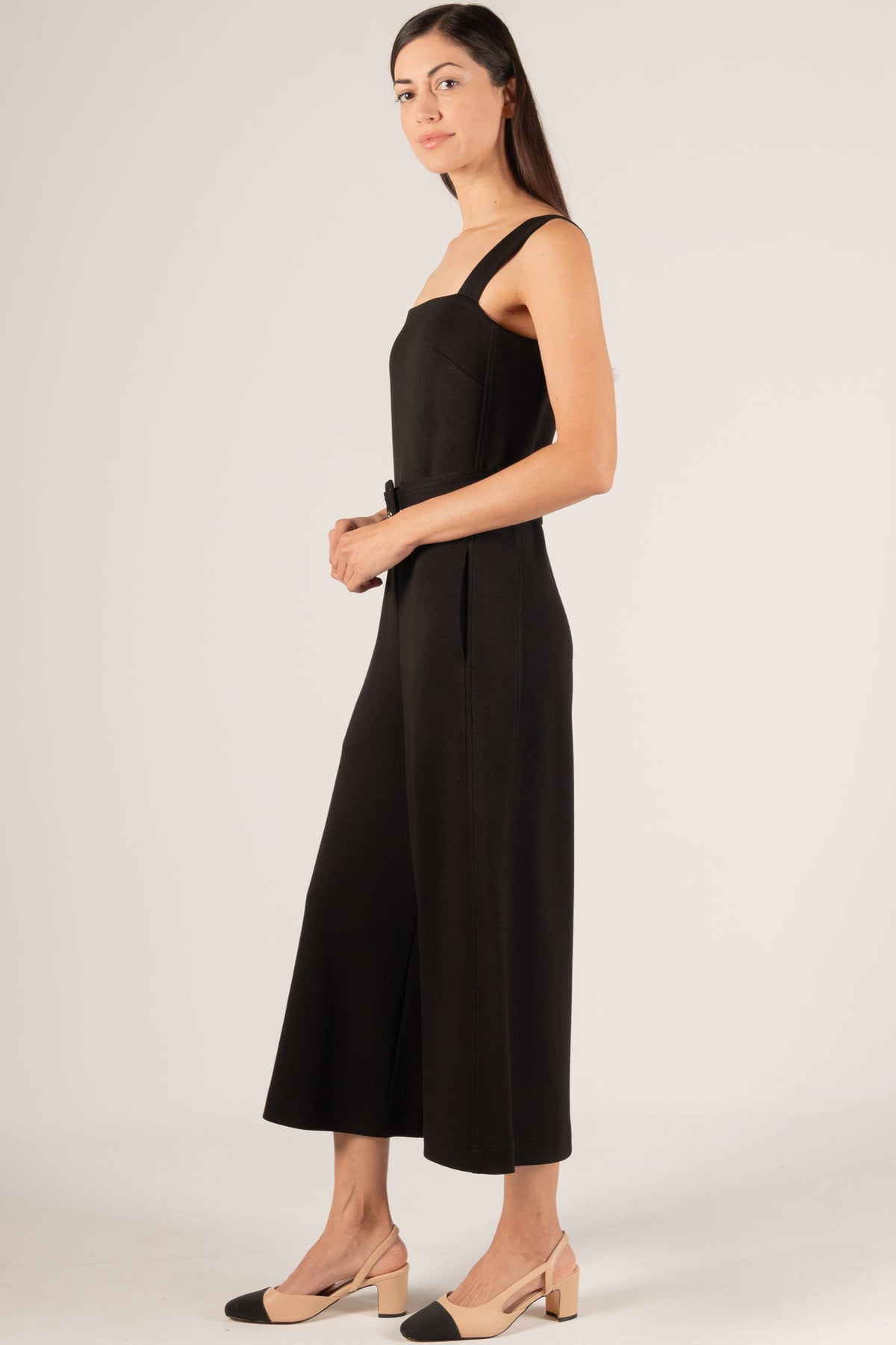 P. CILL Butter Modal Belted Culotte Jumpsuit: Black