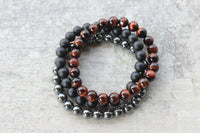 Mens Bracelet Set, Tigers Eye, Hematite, Onyx & Lava Stone: 8mm