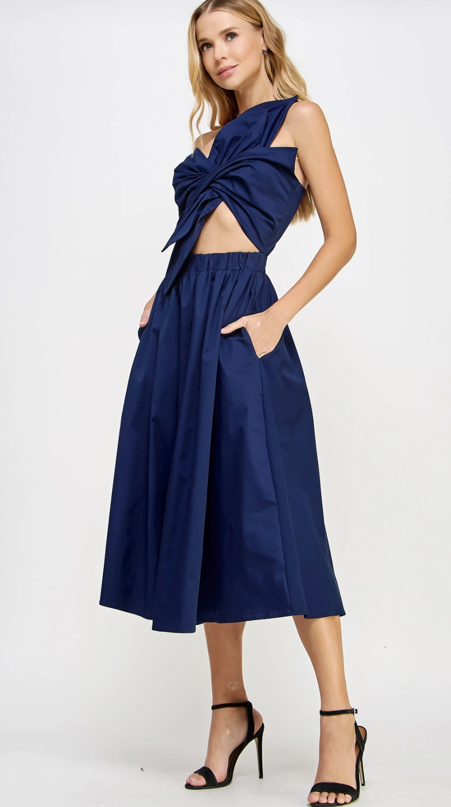 Wendy Knotted Flower Bow Midi Dress