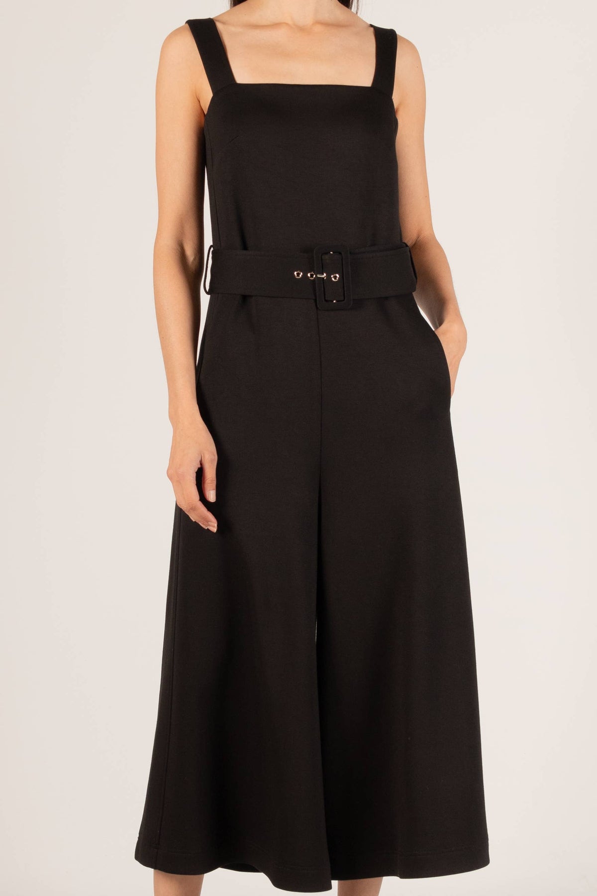 P. CILL Butter Modal Belted Culotte Jumpsuit: Black