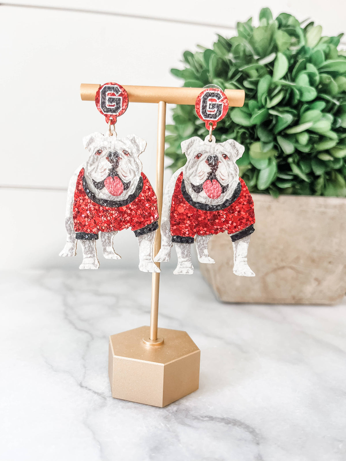 UGA mascot Bulldog glitter earrings