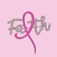 Breast Cancer Awareness Pink Ribbon Silver Faith Brooch