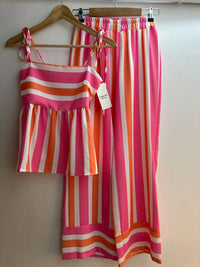 9659 Stripe printed top + pants set: Fuchsia / UNIQUE