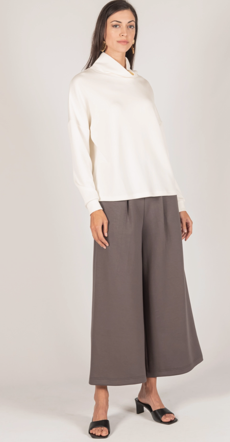 P. CILL Butter Modal Wide Leg Culotte Pants: Black or Charcoal