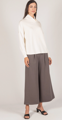 P. CILL Butter Modal Wide Leg Culotte Pants: Black or Charcoal