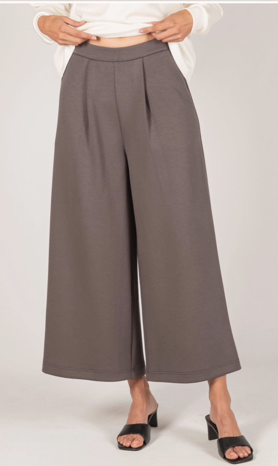 P. CILL Butter Modal Wide Leg Culotte Pants: Black or Charcoal