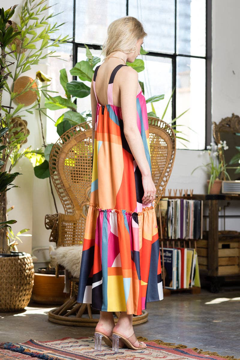 Multicolor Elegant Maxi Summer Dress: MULTI / SMALL