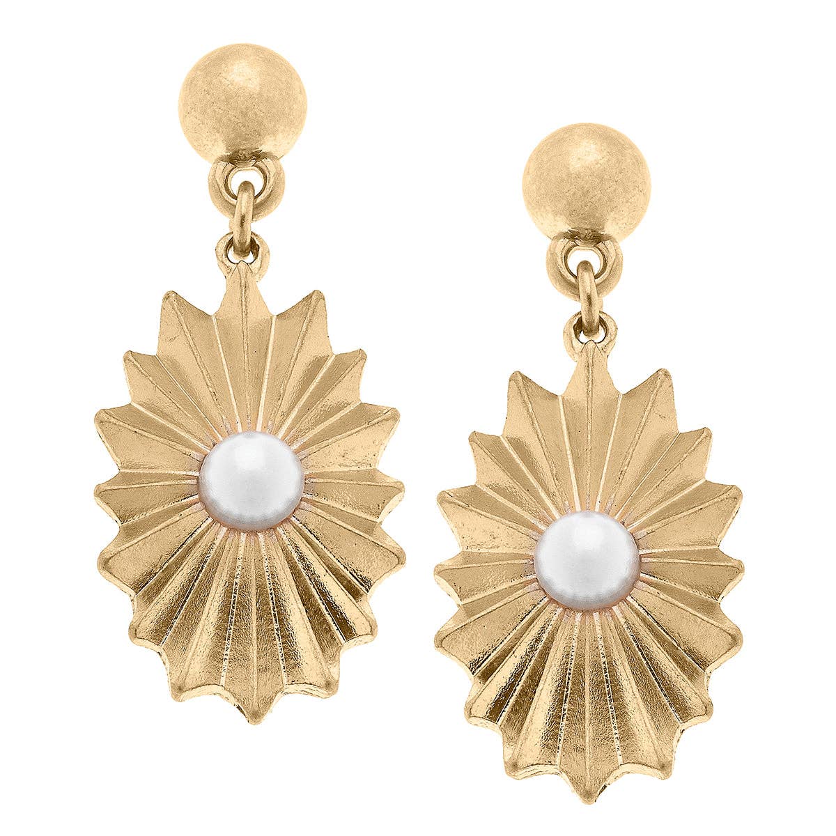 Monique Sunburst Rosette & Pearl Drop Earrings in Worn Gold