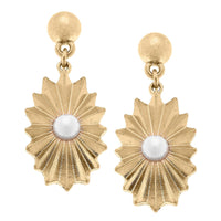 Monique Sunburst Rosette & Pearl Drop Earrings in Worn Gold