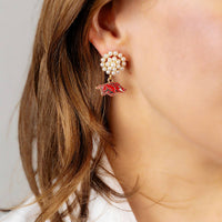 Arkansas Razorbacks Pearl Cluster Enamel Drop Earrings