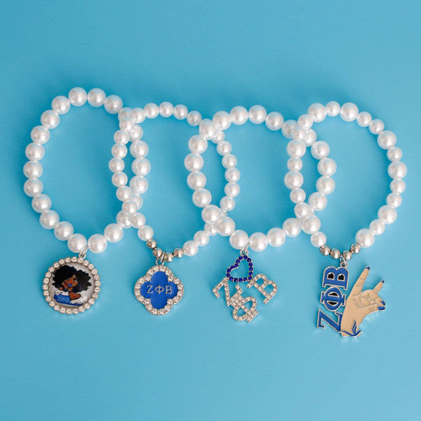 White Pearl Blue Sorority Set: White / Rhodium / Stretch to Fit