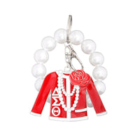 Red and White Delta  Sorority Keychain: 4.25 x 3.25 inches / Red and White / Rhodium