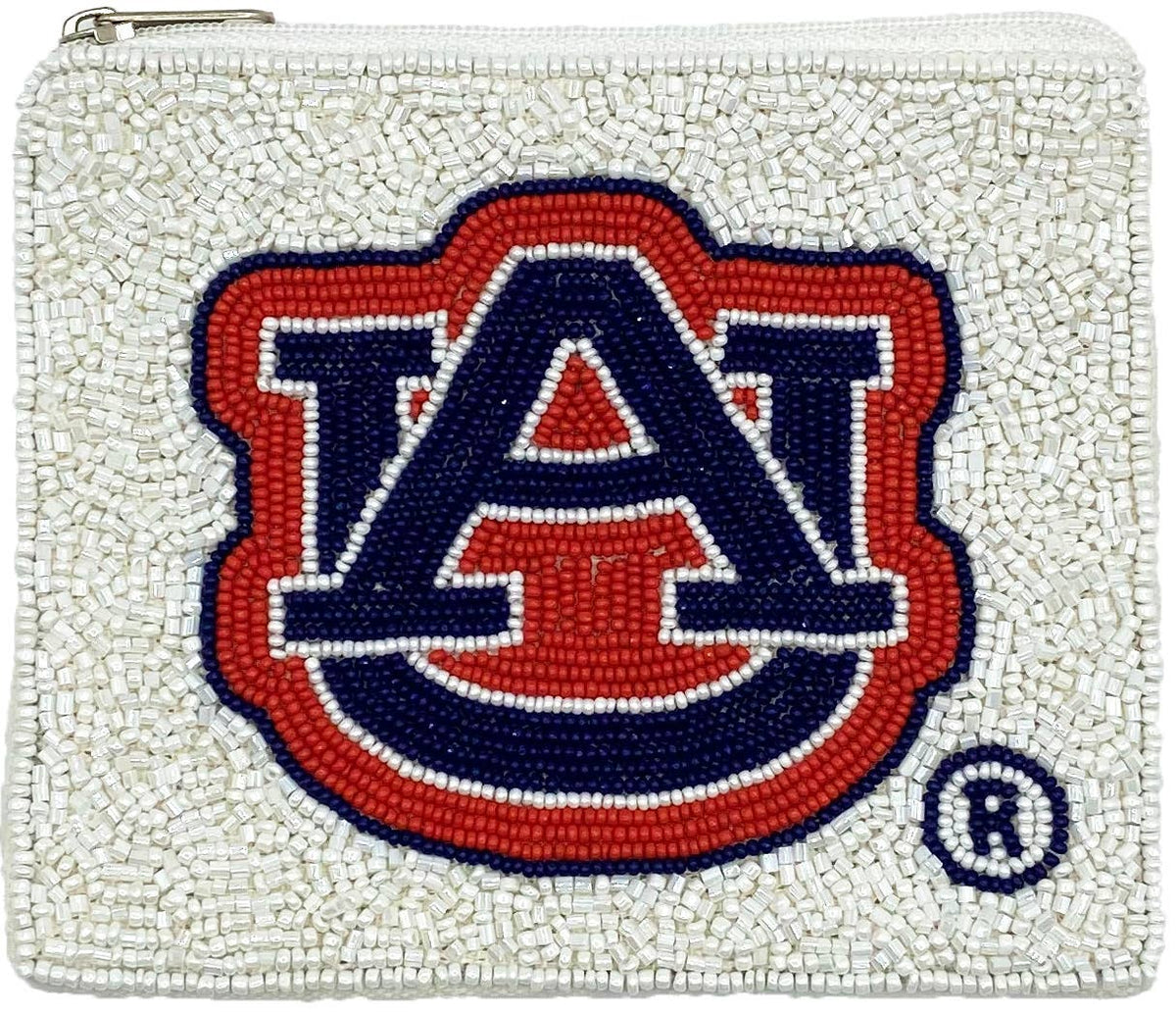 AU AUBURN UNIVERSITY WHITE BEADED COIN POUCH