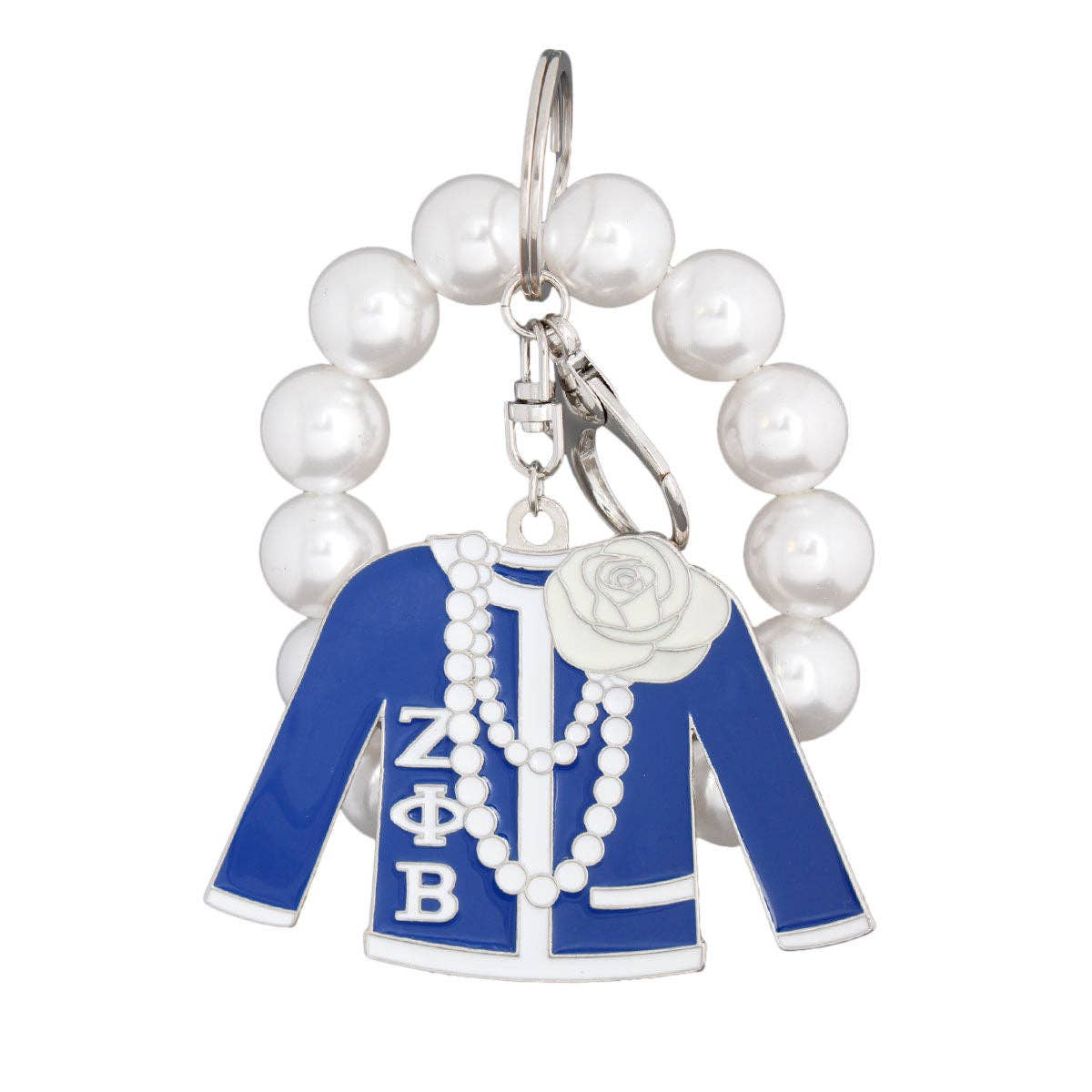 Zeta Phi Beta Blue and White Sorority Keychain: 4.25 x 3.25 inches / Blue and White / Rhodium