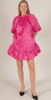 Elizabeth Satin Puff Sleeve Mock Neck Mini Dress