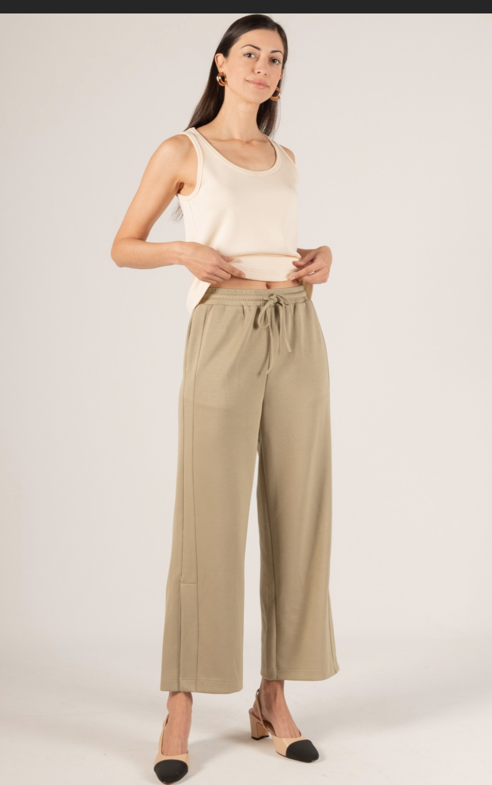 P. CILL Butter Modal Side Binding Wide Leg Pant- Taupe