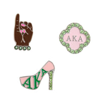 AKA Pink Green 3Pcs Sorority Pins: 1 inch / Pink and Green / Rhodium