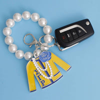 Yellow Blue Sorority Keychain: 4.25 x 3.25 inches / Gold and Blue / Rhodium